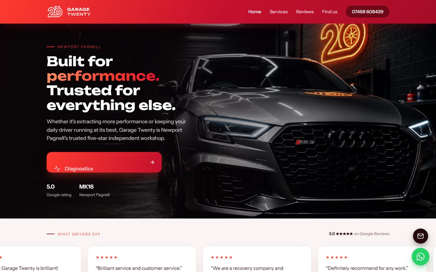 Garage Twenty website